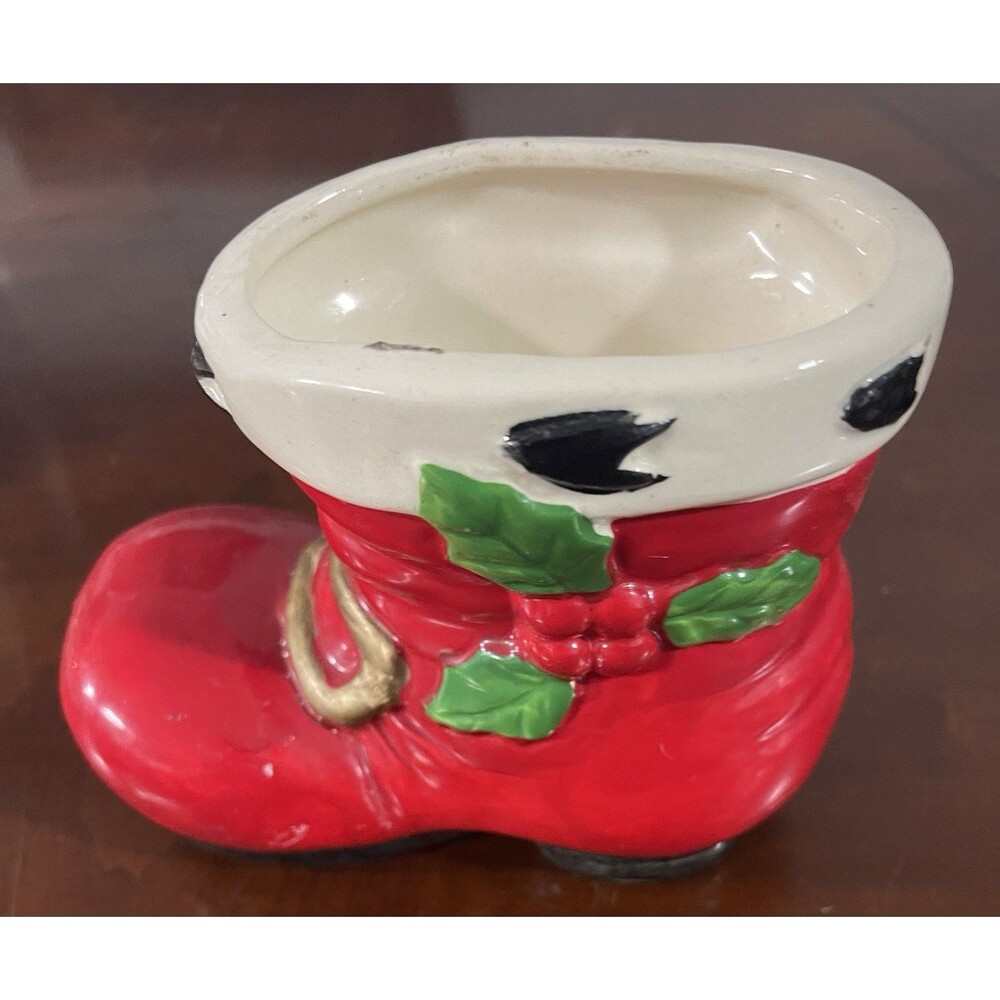 Vintage Santa Boot Ceramic Hand Painted Planter Or Candy Dish Figurine - Picture 4 of 8